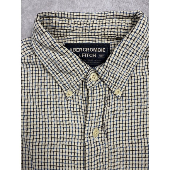 Abercrombie & Fitch Shirt Mens Medium Blue White Plaid Button Down Cotton Casual - Picture 4 of 11